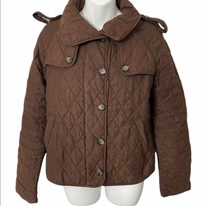 LILLY PULITZER Brown Quilted Lined Jacket Coat Printed Flip cuffs